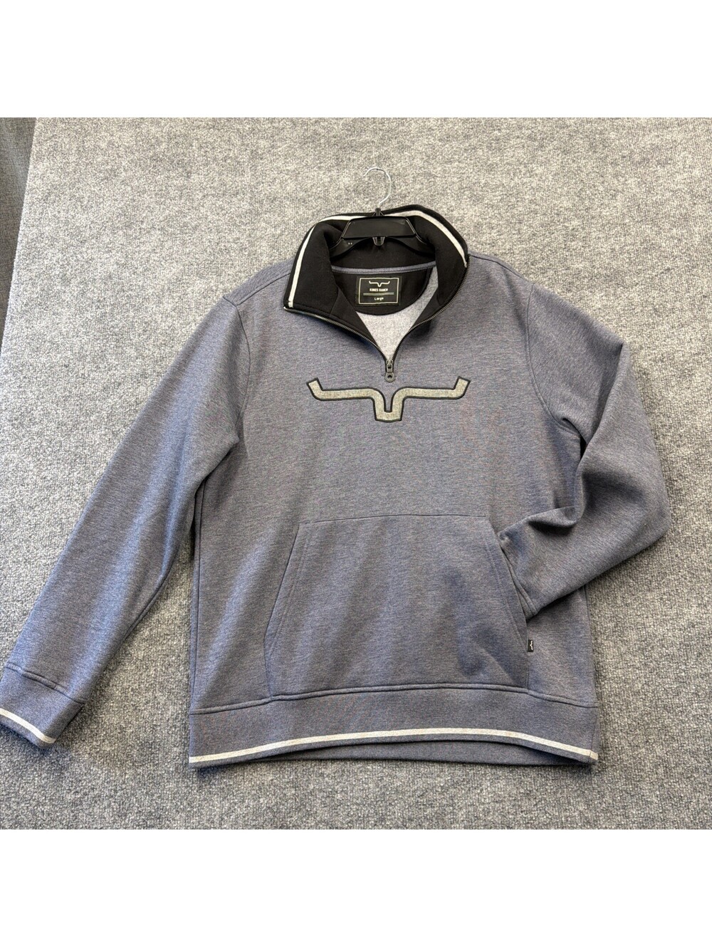 Kimes Ranch Men’s Large  Quarter Zip Blue Sweatshirt Pullover Western Rodeo
